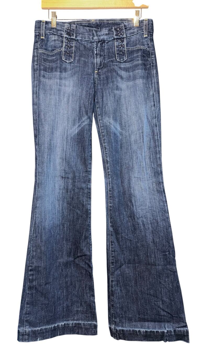 Vtg Y2K Citizens Of Humanity Low Rise‎ Wide Leg Jeans Cadet 28 Distressed USA